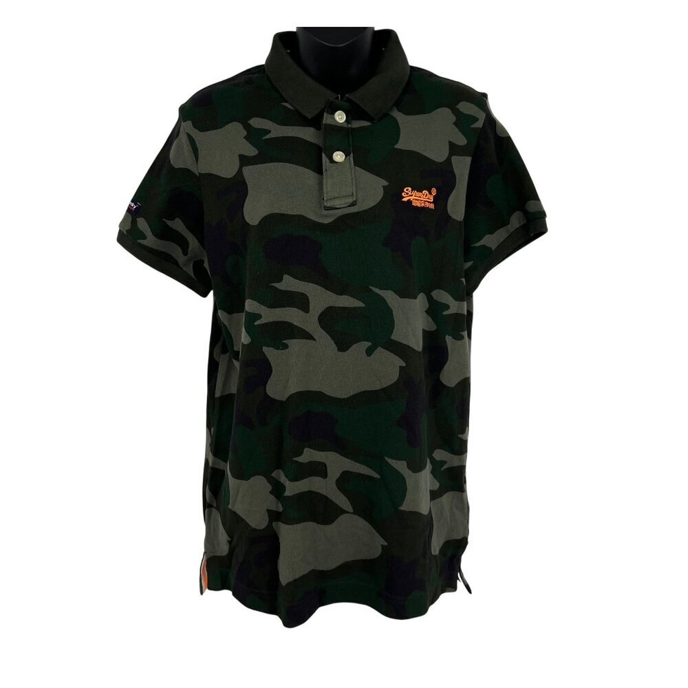 Superdry SIze Medium Men Classic Camo Pique Polo Shirt Collar Short Sleeve Green